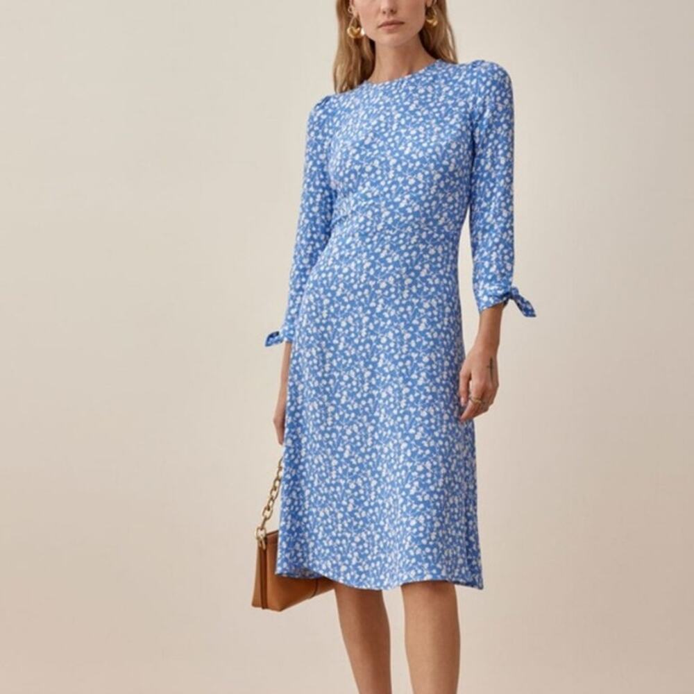 Reformation Sky Blue Floral Midi Dress